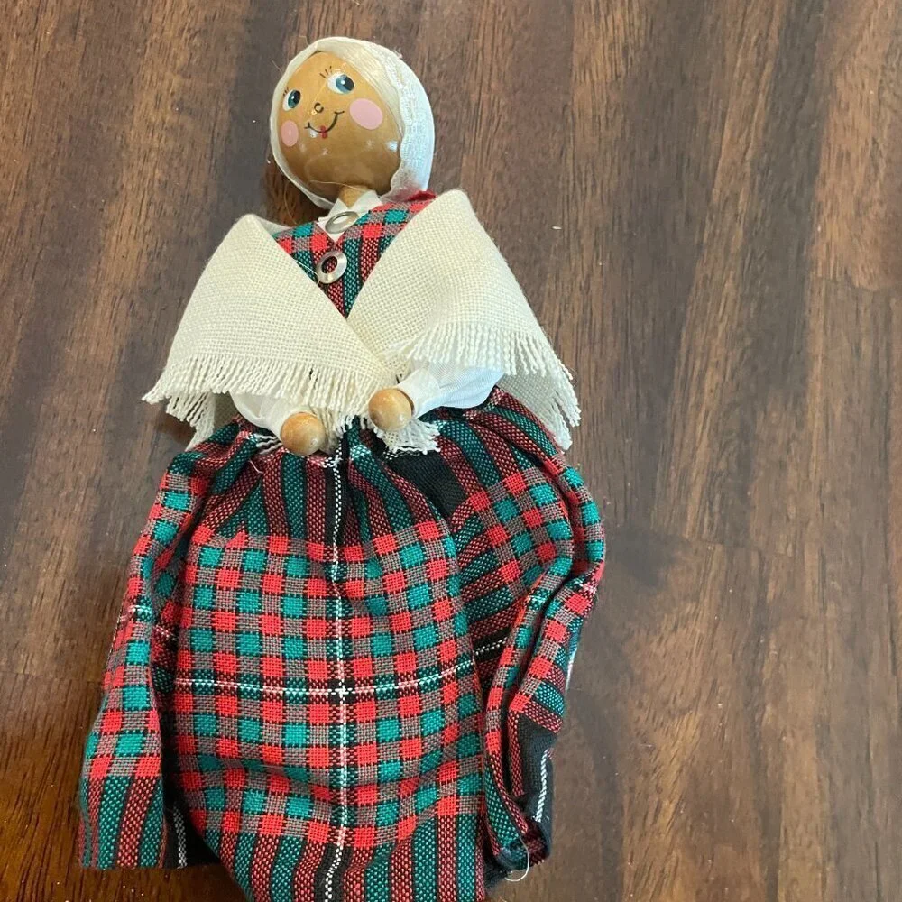 Russian Wooden round head Grandma doll figure collectible 8